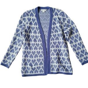 Coldwater Creek Cardigan‎ Sweater Womens PS Blue Knit Heart Pattern Open Front